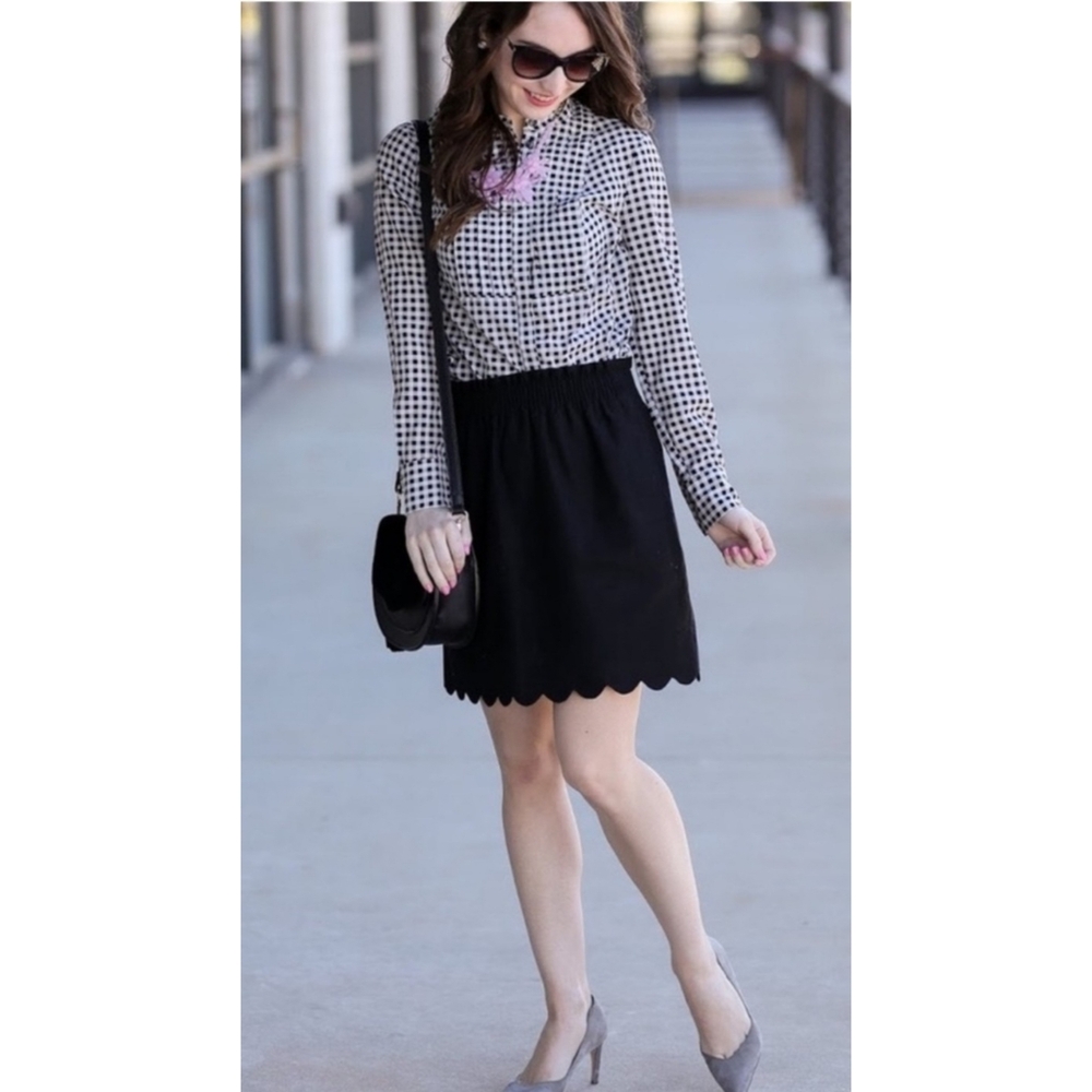 Jcrew Factory Linen Blend Scalloped Hem Sidewalk Skirt Black Size 0